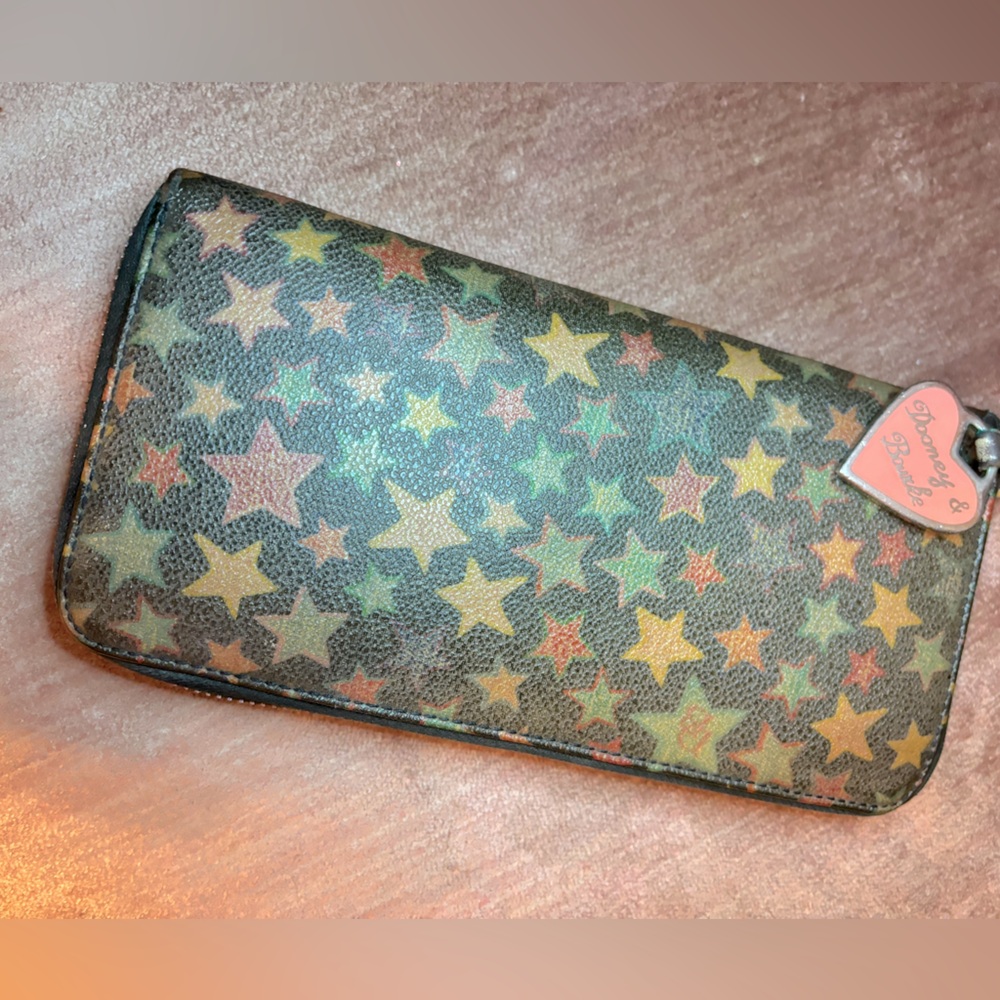 Dooney & Bourke Vintage Star Wallet with Rainbow zipper and Heart Charm